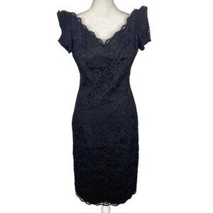 Vtg AMBRIA Women Sheath Dress Lace Overlay Sz 10 Black Purple Elegant 80s
